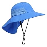 Kinder-Sonnenhut mit breiter Krempe UPF 50+ Schutzhut für Kleinkinder, Jungen, Eimerhut (Blue, M)