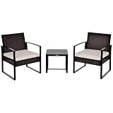 Outsunny Rattan Gartenmöbel Set Polyrattan 3 TLG. Balkonmöbel, mit Kissen Garten Braun+Creme