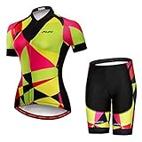 WeimoMonkey Sommer Damen MTB Bike Radbekleidung Radtrikot Fahrradhose Sets, Gold, Rosa, S