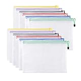 Carehabi 12 Pcs Dokumententasche mit Reißverschluss A4, Wasserdichte Document Case, Mesh Beutel mit Reißverschluss, Datei Zipper Tasche Mesh Kunststoff Reißverschlusstasche für Dokumente, Kosmetika, R