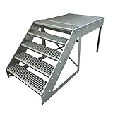 Kaminbau Mierzwa Premium Podesttreppe Stahltreppe Freistehend 5 Stufen Höhe 95 cm inklusive Podest 100x100cm ohne Geländer Verzinkt/Ausrichtung Treppe Links oder Rechts Aussentreppe