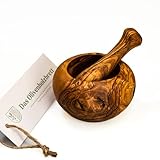 DAS OLIVENHOLZBRETT® Mörser und Stößel rund Olivenholz Mörser & Stößel Set, Mörser, Holzmörser - Kräuter- und Gewürz-Mörser Ø Durchmesser ca. 10cm