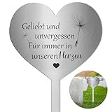 Grabstecker Edelstahl Grabschmuck Herz mit Spruch Geliebt und Unvergessen Für Immer in Unseren Herzen Grabdekoration Wetterfest Persönliche Friedhof Grabdeko Grabgestecke Grabschmuck 28×12 cm