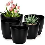 PECZEKO Blumentopf Glänzende, 5er-Set blumenkübel, 12/13/15/18/21 cm Pflanzkübel aus Übertopf Kunststoff Topf für, groß und klein Pflanzen, 5er-Set blumenkübel kräutertopf, Graphit