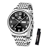 OLEVS Herrenuhr aus Silber Edelstahl Eleagnt Analog Quarz Armbanduhr Herren Wasserdicht Schwarz Großes Zifferblatt Uhren Herren mit Datum Arabische Ziffern Herren Uhr Metallarmband Leicht zu Lesen