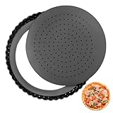 LEKEFETO 9 Zoll Quicheform mit Hebeboden, Pizza Backblech, Rund Tarteform mit Antihaftbeschichtung & Belüftungslöcher, Obstkuchenform, Quiche Formen, für Pizza, Flammkuchen - Schwarz