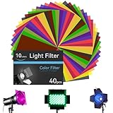 SAMNISOO 40 Stück Farbkorrektur-Gel-Lichtfilter, Transparentfolie Kunststoffblätter Farbige Overlays Farblicht-Gel-Filter, 10 Farben A4 Größe