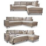 MIUFORM Ecksofa mit Schlaffunktion, Lofty Lilly Wohnlandschaft L-Form, Couch L Form Wohnladschaft mit Schlaffunktion Schlafcouch, Sofa Cord Metallfüße (Beige, Rechts ausgerichtet)
