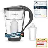 PearlCo Glas-Wasserfilter (anthrazit) Glaskanne mit 1 Classic Filterkartusche – Reduzierung von Kalk & Schwermetall – Schützt Geräte – Besserer Geschmack von Kaffee & Tee – Made in EU