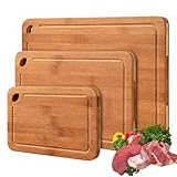 Schneidebrett Holz 3er Set Bambus Brett Schneidebretter Holzbrett Küche Holzschneidebrett Holzbretter Küchenbrett Holz Cutting Board Brotschneidebrett Frühstücksbrettchen Brettchen Groß&Klein (Braun)