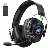 Krysenix KGH2 Gaming Headset Wireless für PS5, PS4, PC, Mac, Switch, 2.4GHz Gaming Headset mit Mikrofon, Noise Cancelling Kabelloses Kopfhörer mit LED-Lichtern, 40H Akkulaufzeit, Tintenschwarz