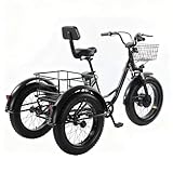 flatpincololee Elektro Dreirad Fahrrad für Erwachsene 350W Motor 48V 12Ah Power – 20'x4.0' Breitreifen, All-Terrain, LED-Licht, Stoßdämpfer, Großer Korb, Stabiler Nicht Klappbarer Rahmen