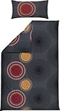 REDBEST Bettwäsche Single-Jersey Mandalas anthrazit-Terra Größe 40x80 cm / 135x200 cm - temperaturausgleichend, bügelfrei, mit Reißverschluss