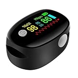 Pulsoximeter für Erwachsene mit Farbdisplay - Finger Pulse Oximeter misst Blutsauerstoff (SpO2) & Herzfrequenz in 3-5 Sekunden - Inklusive Trageband und Batterien (Schwarz)