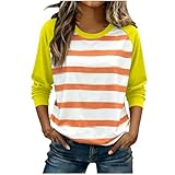 Bluse Damen Elegant Langarmshirt Casual Farbblock Tshirt Rundhals Bluse Raglan Oberteile Streifen Druck Baumwolle Oberteile Frauen Freizeit Tops Lässig Lose Kostüme Kuschelig Damen Oversized