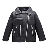 ELUCKFACE Trendige Motorradjacke aus PU-Leder für Jungen und Mädchen, mit Stehkragen, 3–12 Jahre, Schwarz, 9-10 Jahre