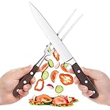 2-teiliges Tranchierbesteck Set,Fleischmesser und Fleischgabel aus Edelstahl, Grillbesteck mit Holzgriff,Küchenzubehör zum Schneiden für Braten und Putenfleisch für Dinnerparty,Treffen,Grillfest