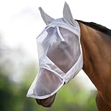 Harrison Howard CareMaster Pferde Fliegenmaske UV-Schutz Ohren und Nasenschutz Silber Warmblut (L)