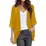 Generisch Fleecejacke Damen Mit Kapuze Damen Cardigan mit Blumendruck Puffärmeln und Knöpfen lässige Blusen Tops Schwarze Weste Langarm (Yellow XXXL)