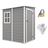 Outsunny Gerätehaus 1,54m³, Gartenhaus mit Pultdach, Boden 122 x 149 x 192/177 cm, wetterfest Geräteschuppen mit Abschließbar Tür, Fenster, Gartenschrank aus Kunststoff, für Hinterhof, Garten, Grau