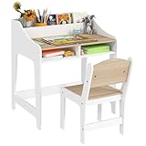 AIYAPLAY Kinderschreibtisch Set Kinder Schreibtisch und Stuhl Schülerschreibtisch mit 5 Fächern Kindertisch Jugendschreibtisch für Jungs & Mädchen Natur