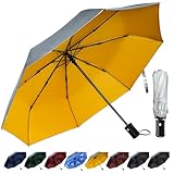 TechRise Regenschirm, Regenschirm Sturmfest mit Automatischer Öffnung & Schließung, Tragbarer & Faltbarer Taschenschirm für Männer Frauen Kinder (silbrig-gelb)