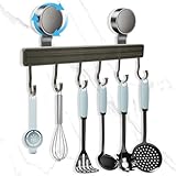 Feirdhoo 30CM Hakenleiste Küche ohne Bohren, 20KG Tragfähigkeit Küchenleiste, Saugnapf Hakenleiste Selbstklebend, 6 Beweglichen Haken, Abnehmbare Küchenreling - Aluminiumlegierung