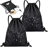 Vimmvid 2 Stück Turnbeutel Jungen, 34x43 cm Sportbeutel Jungen mit Kordelzug, Verstellbar, Schwarz, Wasserdicht, Damen, Herren für Sport, Reisen, Schule, Strand
