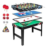4-in-1 Multi Spieltisch mit Tischkicker, Billard, Airhockey, Tischtennis, Multifunktionstisch Multiplayer Inkl. komplettem Zubehör, Kinder und Erwachsene, für Heimspielzimmer, Partybars