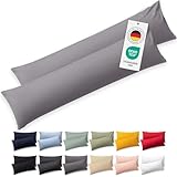 Blumtal Seitenschläferkissen Bezug 40 x 145 (2er Set Kissenbezüge) - Grau - 100% Baumwolle, Oeko-Tex Zertifiziert, Kissenbezug für Seitenschläferkissen, Kissenhülle mit Reißverschluss