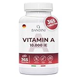 Bandini® Vitamin A 10.000IE (3000 μg), 365 vegane Mikro Tabletten (+1 Jahr), Retinol hochdosiert, Trägt zur Erhaltung der normalen Haut & Sehkraft bei, Retinylacetat, Alternative zu Tropfen & Kapseln