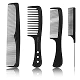Popuppe 4 Stücke HaarKamm Set,Barbier Zahnkamm mit Griff Haarstyling Kamm Antistatischer Grobzinkiger,Schwarz Feiner Kamm/Breiter Kamm für Männer und Frauen