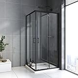 Duschkabine Eckeinstieg 90 x 100 cm Schwarz Doppel Schiebetür Duschabtrennung Eckdusche aus 6 mm ESG Glas,Höhe 185 cm(Ohne Duschwanne)