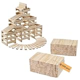 Navaris Holzbausteine Natur - 200-teiliges Set für Kreativität und Fantasie - Bauklötze Holz - Holzklötze - Bausteine Holz - Fördert Feinmotorik und Koordination