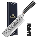 Sunnecko Damast Nakiri Messer 18cm - Japanisches Profi-Küchenmesser aus Damaszener Stahl mit Ergonomischem Griff, Extrem Scharfes Damastmesser & Rostfrei, Kochmesser Ideal für Gemüse, Sushi & Kräuter
