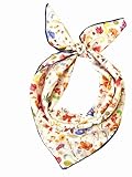 Prettystern Seidenhalstuch Damen Nickituch Sommer Frühling Kopfband Bandana Cremefarben mit buntem Blumen 68B