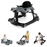 GOPLUS 6 in 1 Lauflernhilfe, Lauflernwagen mit einstellbarer Geschwindigkeit & 3 Höhen, Esstablett, Musik, Lichtern & klappbarem Design, Babywalker im Flugzeugmotiv für Baby 6–18 Monaten (Grau)