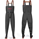 YOOHBERRYS Wathose Herren Damen, Angelhose für Erwachsene mit Stiefel, Atmungsaktive Wasserdicht Watthosen für Sport Angelliebhaber, Angeln, Wassersport, Outdoor Aktivitäten (Schwarz, 43)