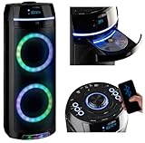 REFLEXION PS10BTCD Mobiler Bluetooth Partylautsprecher, LED Discobeleuchtung, mit eingebauten CD-Player, vielseitige Anschlüsse, Akku für 10 Stunden Musik, Schwarz