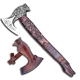 Novahaven Luxuriöse handgeschmiedete Wikinger-Axt – 22 Zoll Carbonstahl-Klinge mit geschnitztem Eschenholzgriff | Kunsthandwerkliche Outdoor-Axt für Sammler, Camping & Exklusive Geschenkideen
