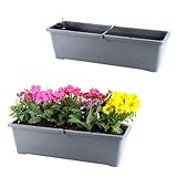 GarPet 2X Blumenkasten mit Wasserspeicher Blumenkasten Fensterbank Pflanzkasten Outdoor Wasserstandsanzeiger Gießschacht Bewässerungsband 50 cm Anthrazit