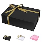 Geschenkbox mit Deckel, Geschenkbox mit Schleifenband und Geschreddertes Papier, Magnetische Geschenkboxen Groß für Hochzeit Geburtstag Weihnachten Jubiläum (Schwarz, 26 * 18 * 7.5cm)
