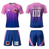WeiaiziY Deutschland trikot kinder,2025 Deutschland Fußball Trikot Set,Personalisierte Trikot Set mit Eigenem Namen & Nummer,Fußball Geschenk Trikot für Kinder,Herren,Pink
