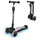 YOLEO Kinderoller Kinderscooter Dreiradscooter mit LED Räder, Reaktionsschnelle Bremsen, 4 Höhenverstellbare, Faltbar Lenker, 50kg Belastbar, für Kleinkinder Jungen Mädchen, ab 3 Jahre (Schwarz)