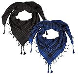 LOVARZI Set aus 2 Palästinensischer Tücher - Blau plus Schwarz -Baumwollschals Taktisches Wüstenaccessoire - Ägyptischer Kuffiyah Schal - Blauer Shemagh - Schwarzer Shemagh Keffiyah