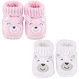 LACOFIA 2 Paare Neugeborene Gestrickt Babyschuhe Weiche Baby Jungen Mädchen Stiefeletten 0-3 Monate Rosa Fuchs+Weiß Bär