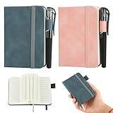 2 Stück Notizbuch Klein, Tragbar Mini Notizbuch A7 mit Stift und 200 Seiten, Kleines Notizbuchs mit Elastischem Verschlussband und Stifthalter, Notizblock Klein für Männer Frauen (Dunkelblau, Rosa)