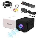 YG300 Mini Beamer Projektor,Full HD 1080P Low Noise Tragbarer Filmprojektor für Heimkino,Videoprojektor Kompatibel mit Laptop/DVD/Phone/HDMI/USB Laufwerk/Games/PC/Audio,Indoor Outdoor (Schwarz Weiß)