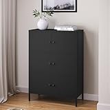 skølm Atriona Metall Kommode – Sideboard mit 3 Fächern & 6 Türen – Metallschrank in Schwarz – Mehrzweckschrank – Highboard 80 cm breit – höhenverstellbare Füße – Aufbewahrungsschrank – Flurschrank