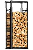 VOUNOT Verstellbare Kaminholzregal Metall, 9 Größen Einstellbar, Brennholzregal Feuerholzregal mit 4 Haken, Innen und Aussen, Schwarz